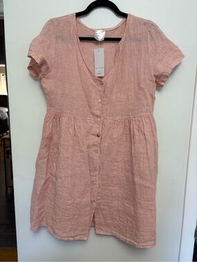 Light Pink Linen Button-Front Women’s Dress
